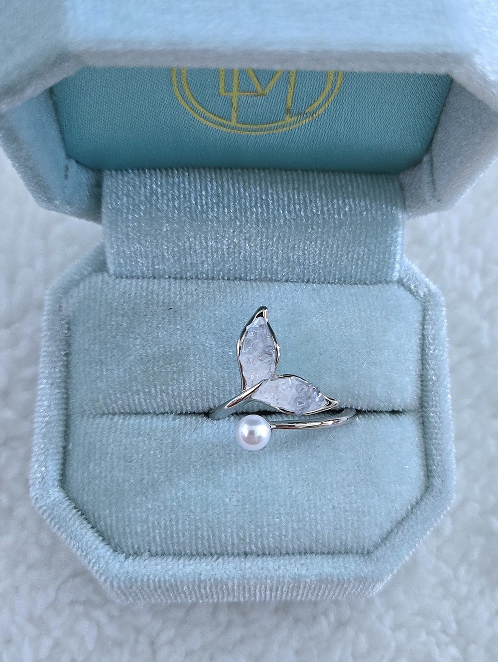 La Meno Druzy Fluke (Whale's🐋 Tail) and Freshwater Pearl Bypass Ring💍 - NIB - Picture 12 of 16